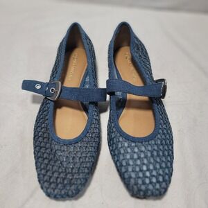 Crown Vintage Denim Mesh Ballet Flats Mary Jane Style Square Toe Women's 11M